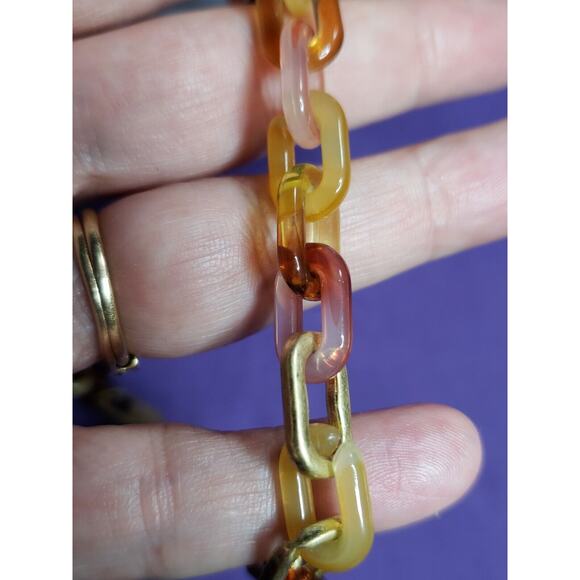 Sonoma Matte Gold Tone and Mulitcolored Resin Chain Link Necklace, 16"-19", NWT - Picture 3 of 6